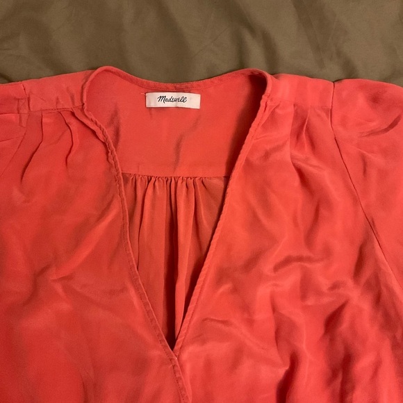 Madewell | Tops | Madewell Silk Sash Tie Front Wrap Coral Crop Top - Picture 4 of 13